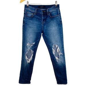 J brand distressed stretch dark wash ankle jeans